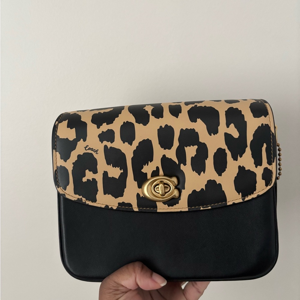 Coach Cassie 19 - Black and Tan Leopard Print Crossbody Bag - Picture 1 of 7